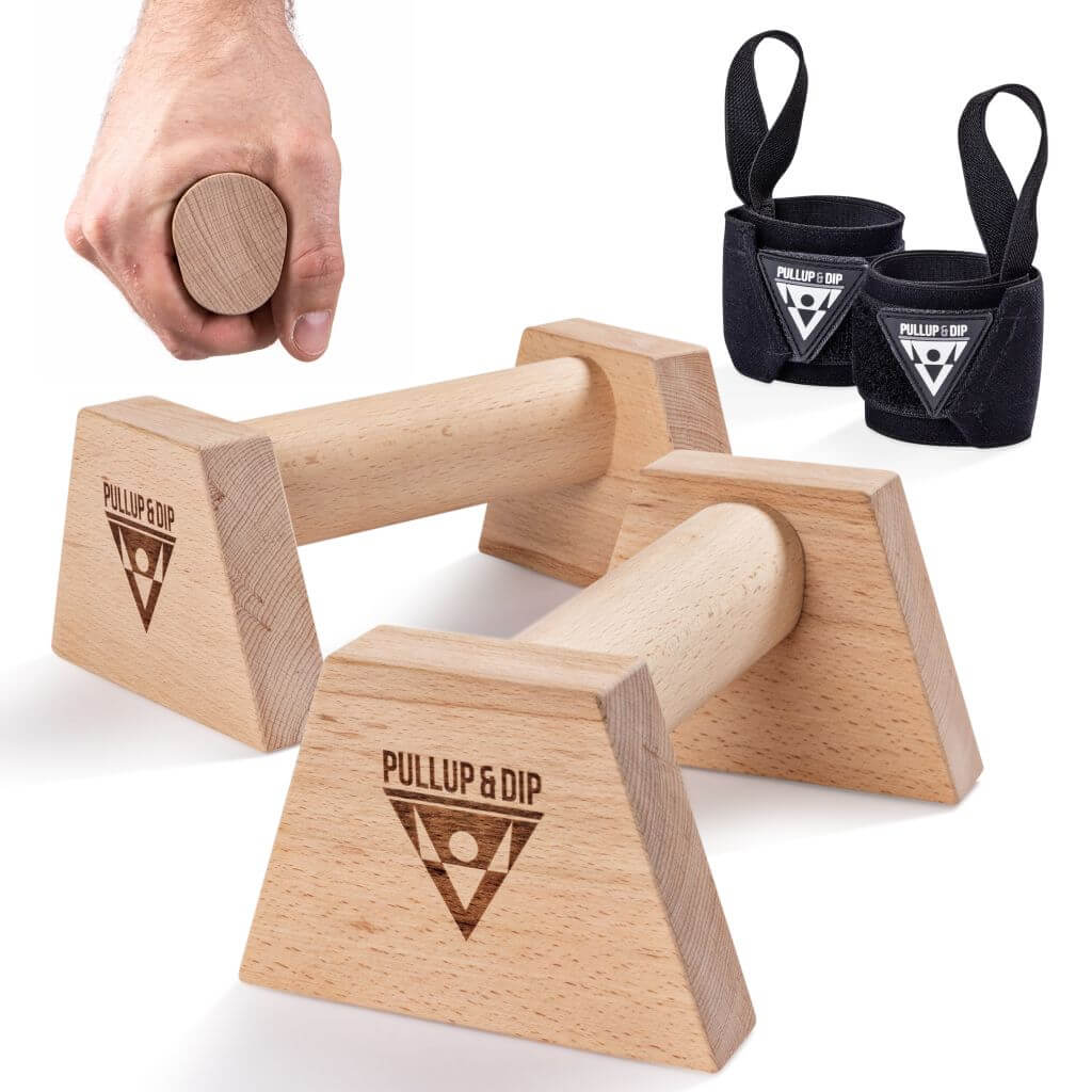 Impugnature push-up in legno con manico ergonomico, comprese le fasce per i polsi