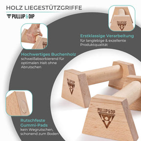 Impugnature push-up in legno con manico ergonomico, comprese le fasce per i polsi